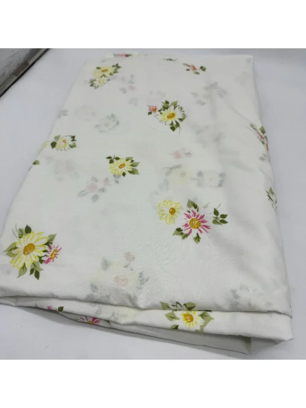 Vintage White Floral Print Embroidered Trim Boho Flat Sheet Teens Bedding